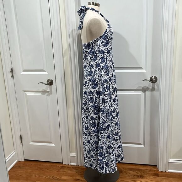 New! INC International Concepts Maxi Dress Blue Batik Pockets Halter Size Small - Picture 4 of 11